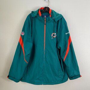 Miami Dolphins Reebok NFL Onfield Jacket Mens XL Teal & Orange Hooded Full Zip
